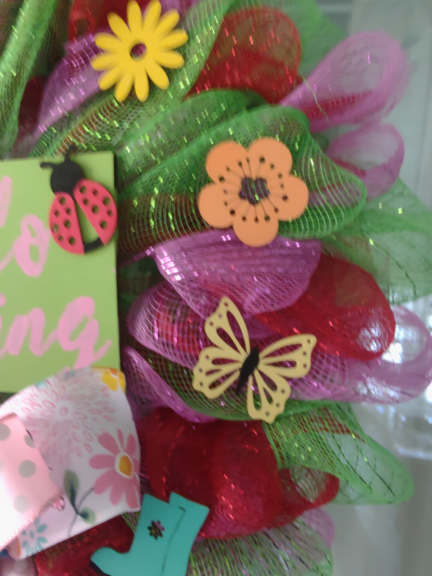 Hello Spring Deco Mesh Spring Wreath 18 in. | MakerPlace by Michaels
