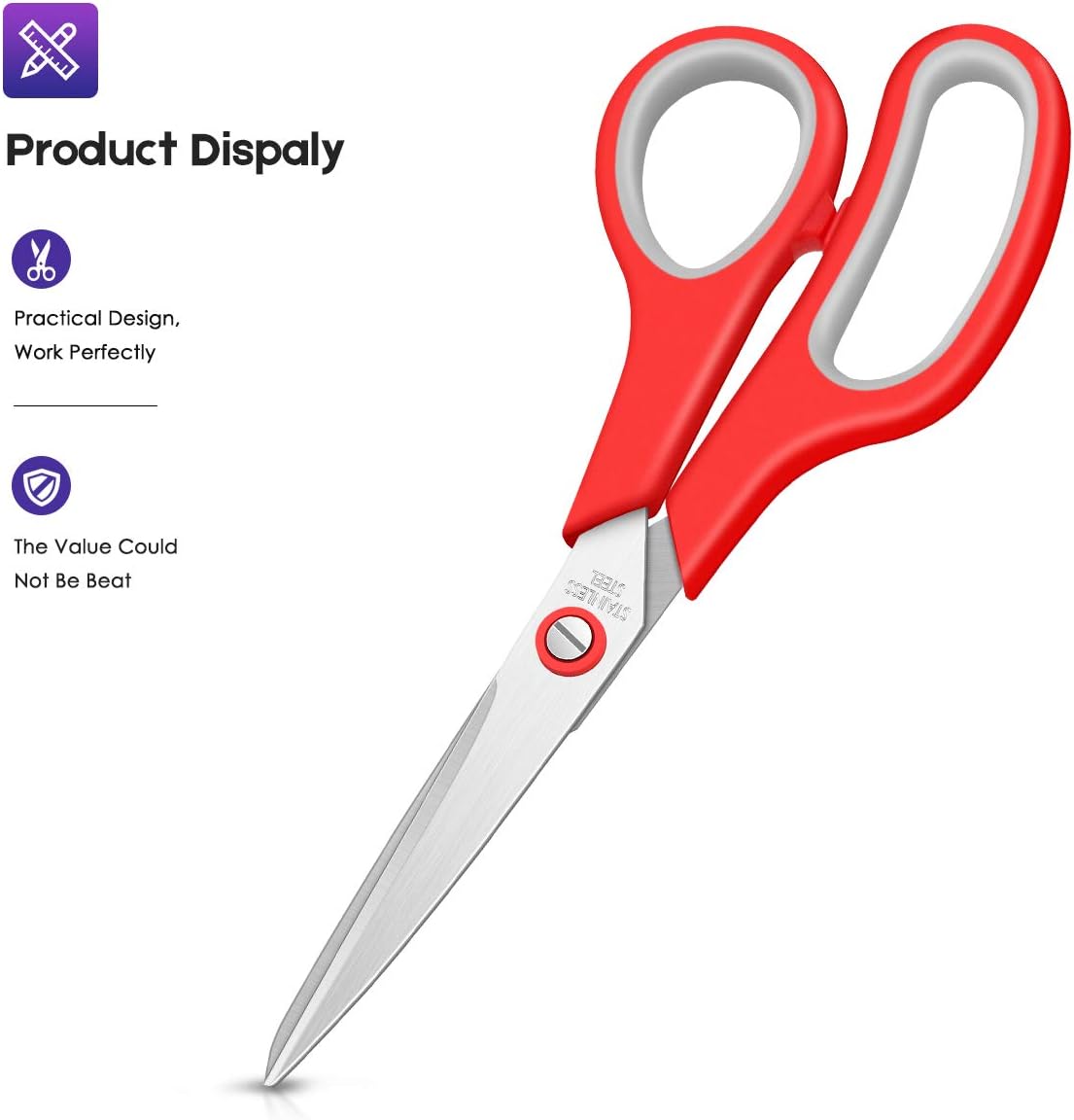 Scissors for Office, Taotree 8" Scissors All Purpose Bulk of 5-Pack, School Supplies, Office Desk Accessories Student Classroom Teacher, Sharp Shears for Craft Home Sewing Fabric, Right/Left Handed