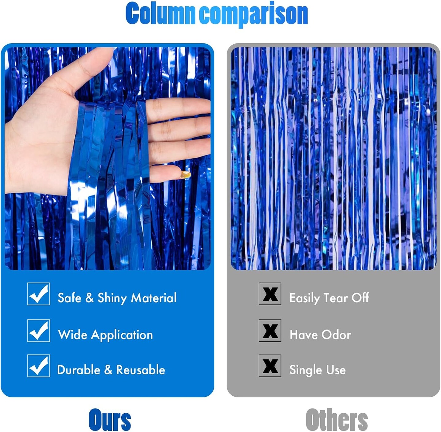 2 Pack 3.3x8.2 Feet Dark Blue Foil Fringe Backdrop Curtains, Tinsel Streamers for Ocean Birthday Party Decorations, Graduation, Halloween, Under The Sea, Disco Party