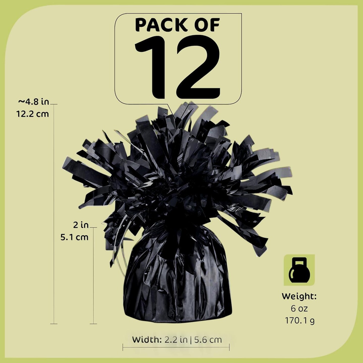 Black Balloon Weights, Heavy Balloon Weight Pack of 12 Metallic Foil Weights for Balloons, Birthday Party & Wedding Table Centerpiece Ballon Weight 4.8’’ DIY Ballon Weights for Helium Balloons