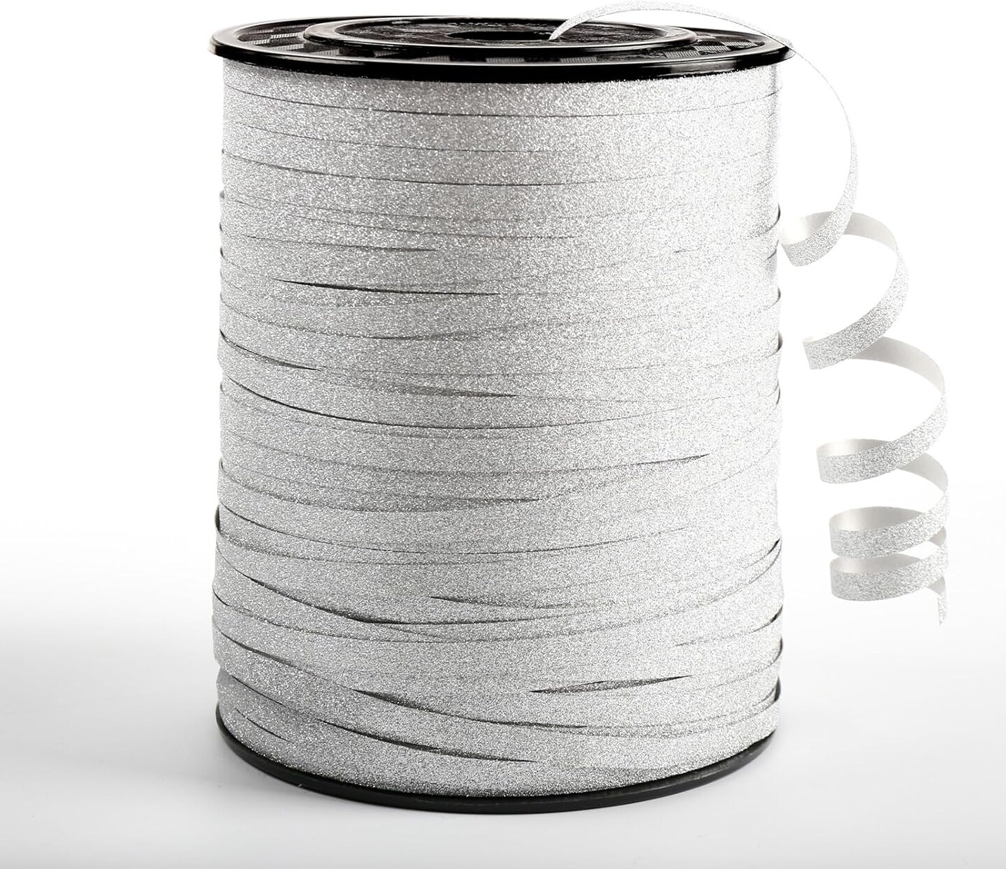 Silver Curling Ribbon, 500 Yard Christmas Glitter Curly Ribbon