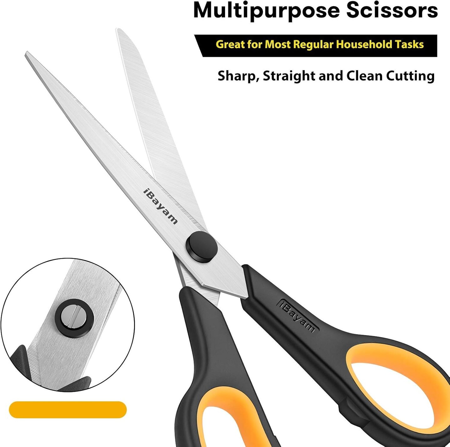 Heavy Duty Scissors Bulk 3-Pack, 2.5mm Thickness Ultra Sharp Blade Shears with Comfort-Grip Handles for Office Home School Sewing Fabric Craft Supplies, Right/Left Hand