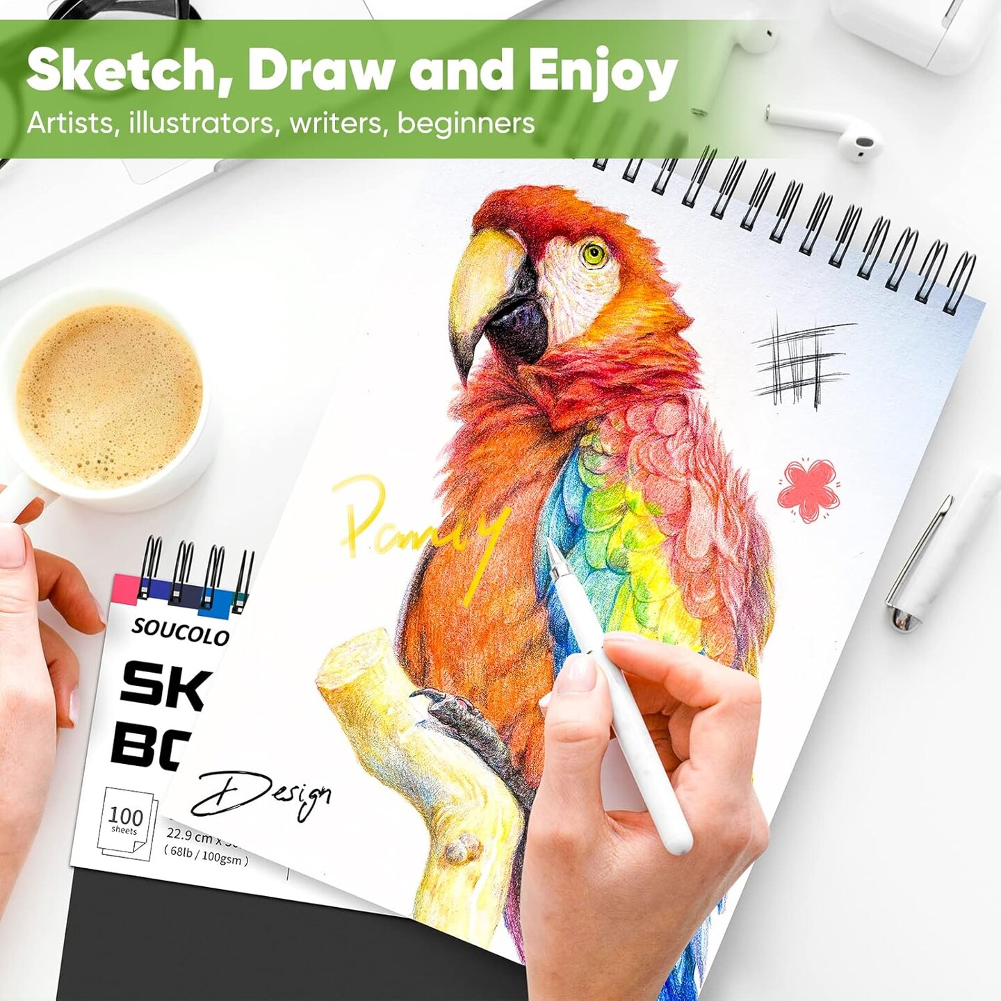 9&#x22; x 12&#x22; Sketch Book, 1-Pack 100 Sheets Spiral Bound Art Sketchbook, (68lb/100gsm) Acid Free Artist Drawing Book Paper Painting Drawing Writing Sketching Pad for Kids Adult Teens Girls Boys