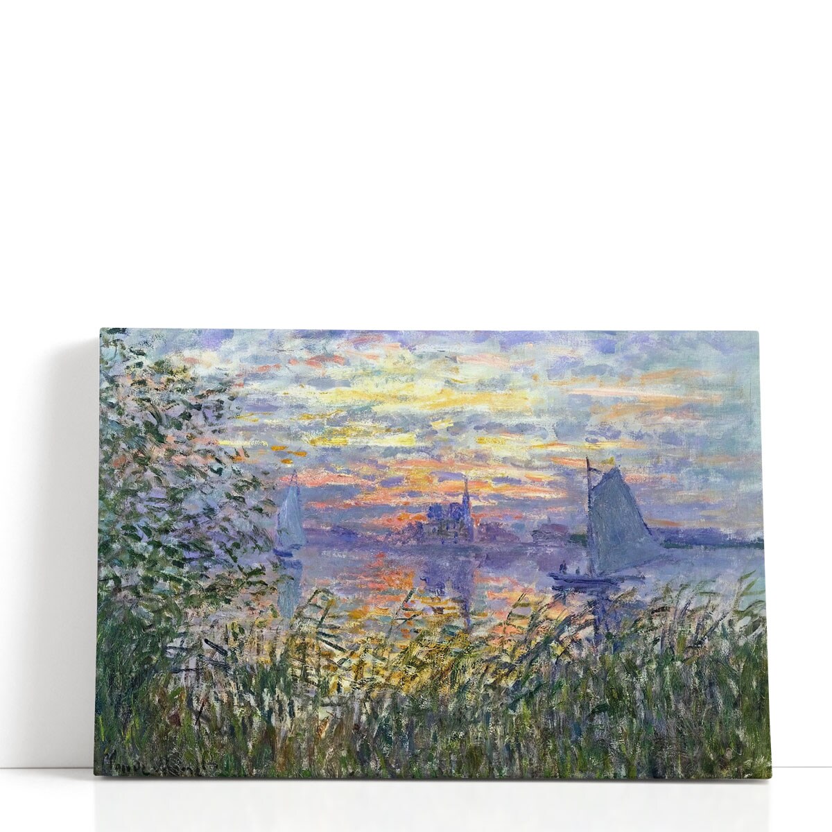Claude Monet Sunset on the Seine, 1874 Framed Green Impressionist