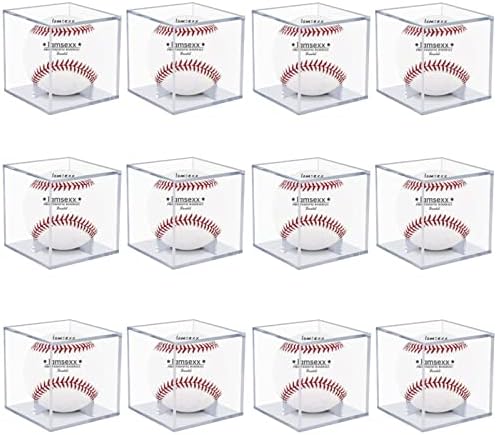 12 Pack UV Protected Acrylic Boxes for Display,Clear Display Case Baseball Cube Memorabilia Showcase Autograph Ball Protector