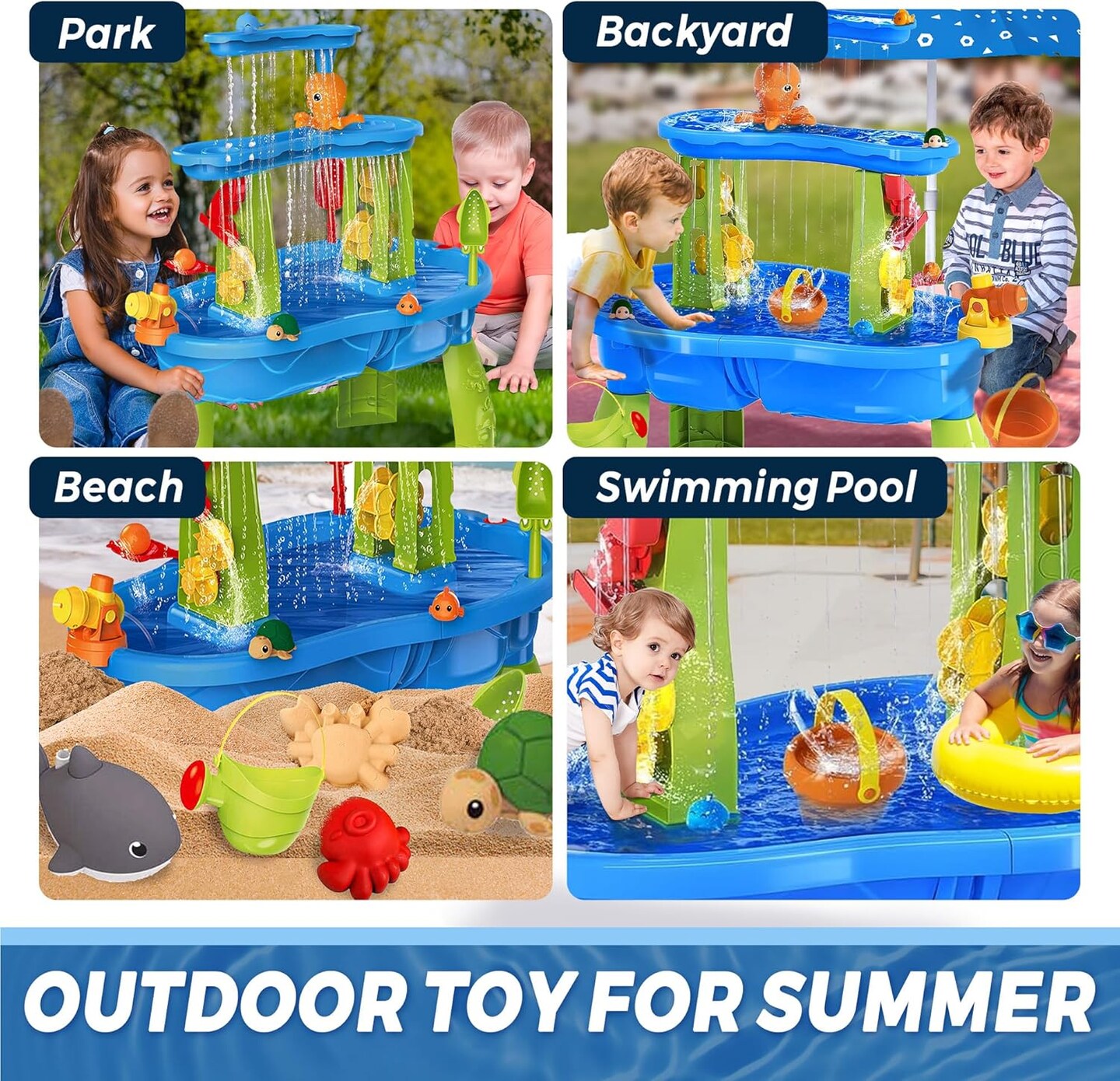 Summer Water and Sand Table with Water Pumb &#x26; Umbrella - Summer Toys 3-Tier Kids Water Play Table, Outdoor Toys for Boys Girls