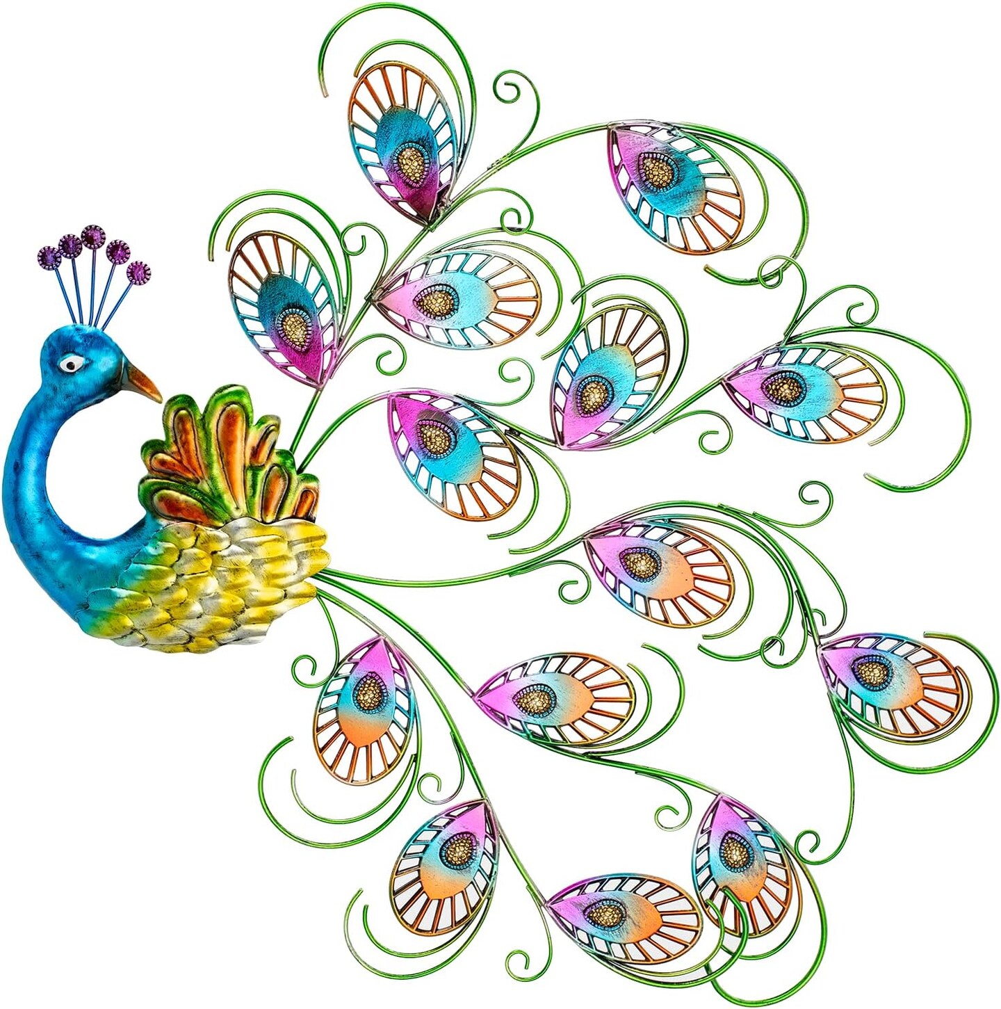 Summer Metal Wall Art Decor, 20'' W x 19'' H Peacock Wall Hanging Decor & Wall Sculpture, Large Wall Decor for Patio, Fence, Garden, Home Decor (Blue)