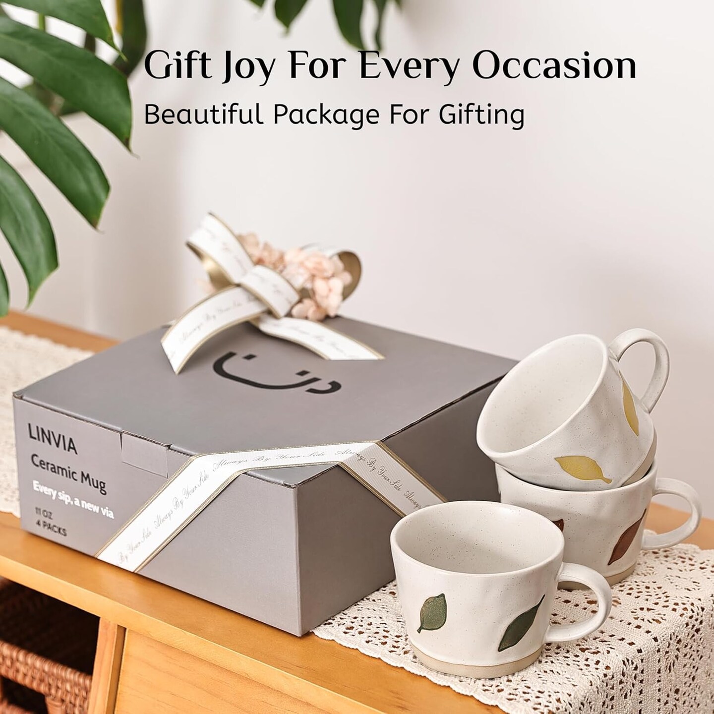 Leaf Mug, 11 oz Ceramic Coffee Cup for Tea Latte Cappuccino