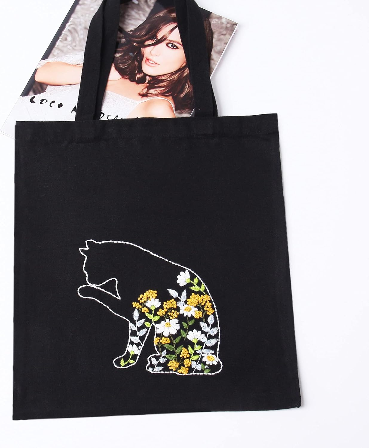 Beginner Canvas Tote Bag Embroidery Kit,Black Kitten Pattern,Cross Stitch Kits