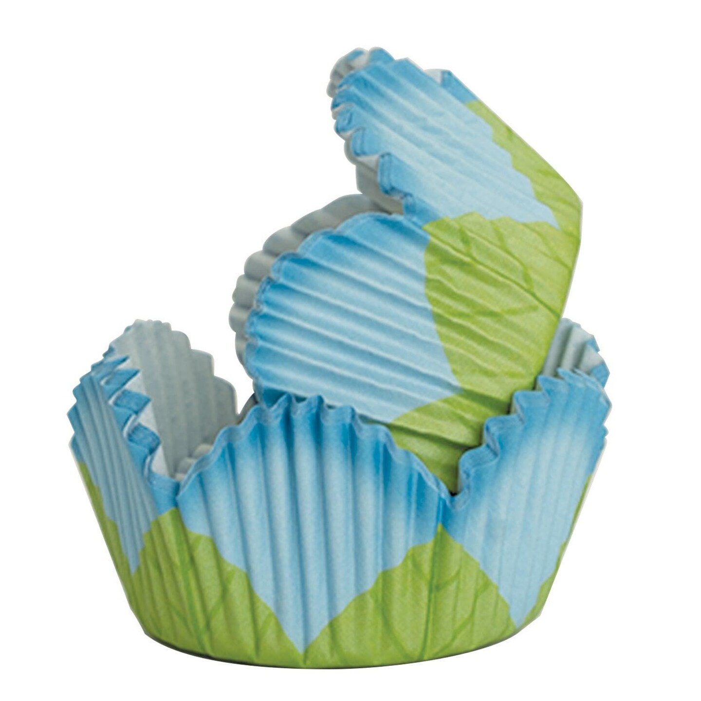 Blue and Green Petal Cut Standard Size Cupcake Wrappers & Liners | 25 PC Set