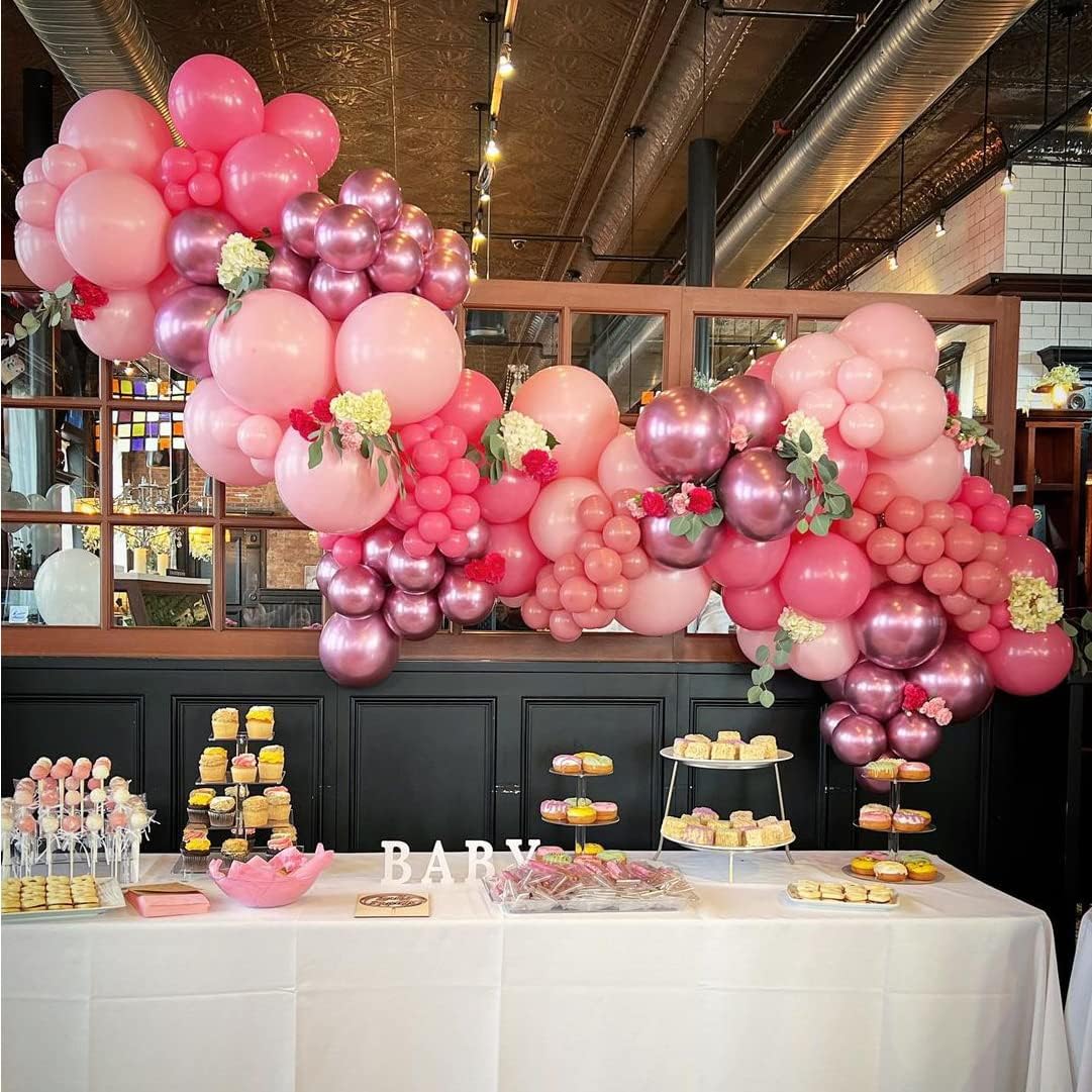 60PCS Pink, White & Rose Gold Party Balloon Kit – 12 Inch Latex Balloons with Confetti, Chrome Rose, and Classic Pink & White Colors for Birthdays, Weddings, Graduations, and Elegant Event Decorations