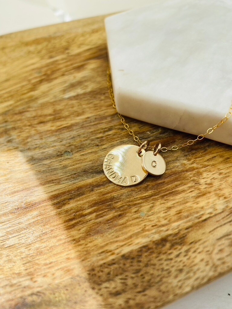 Gold Grandma Necklace, Grandkids Initials, 14k Gold Filled, Nana