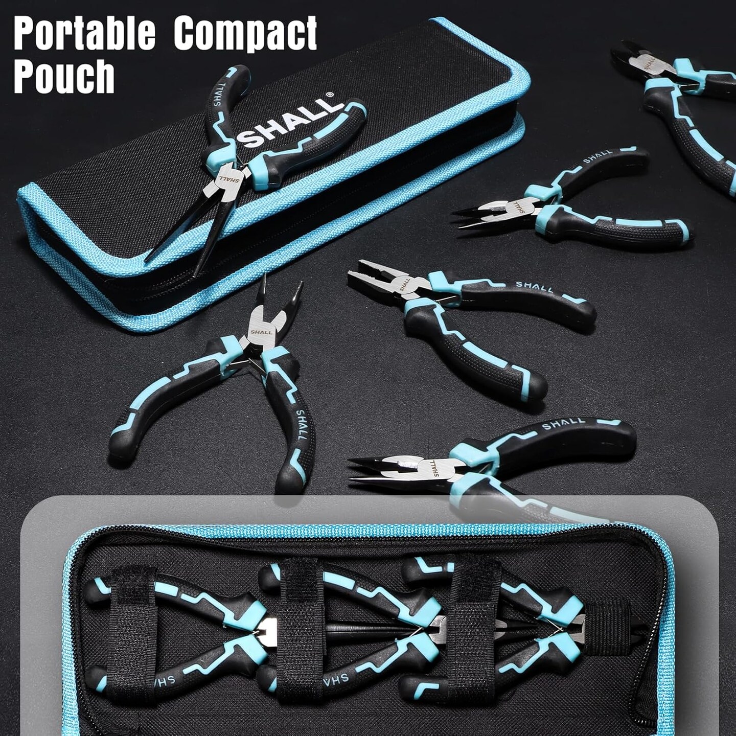 Mini Pliers Set, 6-Piece Small Pliers Tool Set Includes Needle Nose, Long Nose, Bent Nose, Diagonal, End Cutting and Linesman for Making Crafts, Electronic Repairing &#x26; Jewelry with Pouch