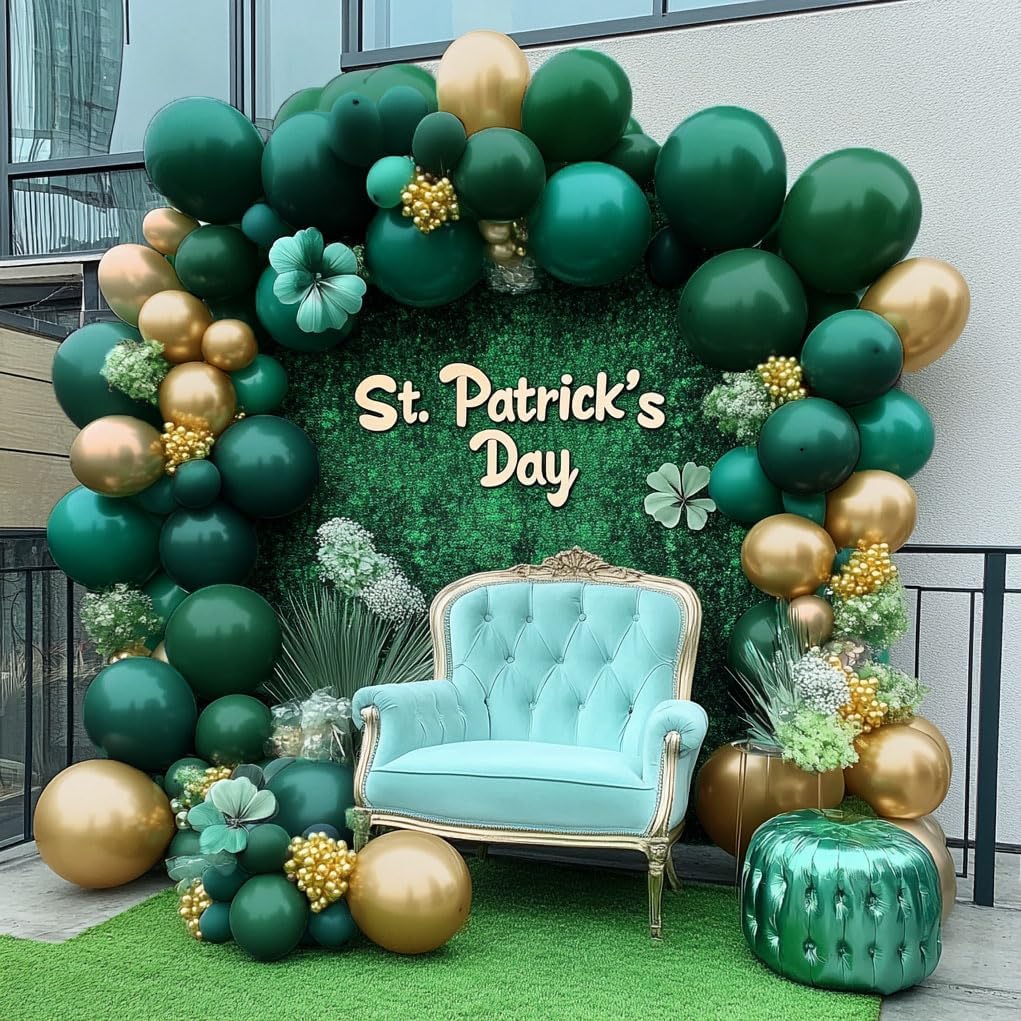 Emerald Green Gold Balloons Garland Double Stuffed Dark Green Metallic Gold Balloons Hunter Forest Green Gold Balloons Arch Kit for Birthday Baby Shower Wedding Christmas Jungle Party Decorations