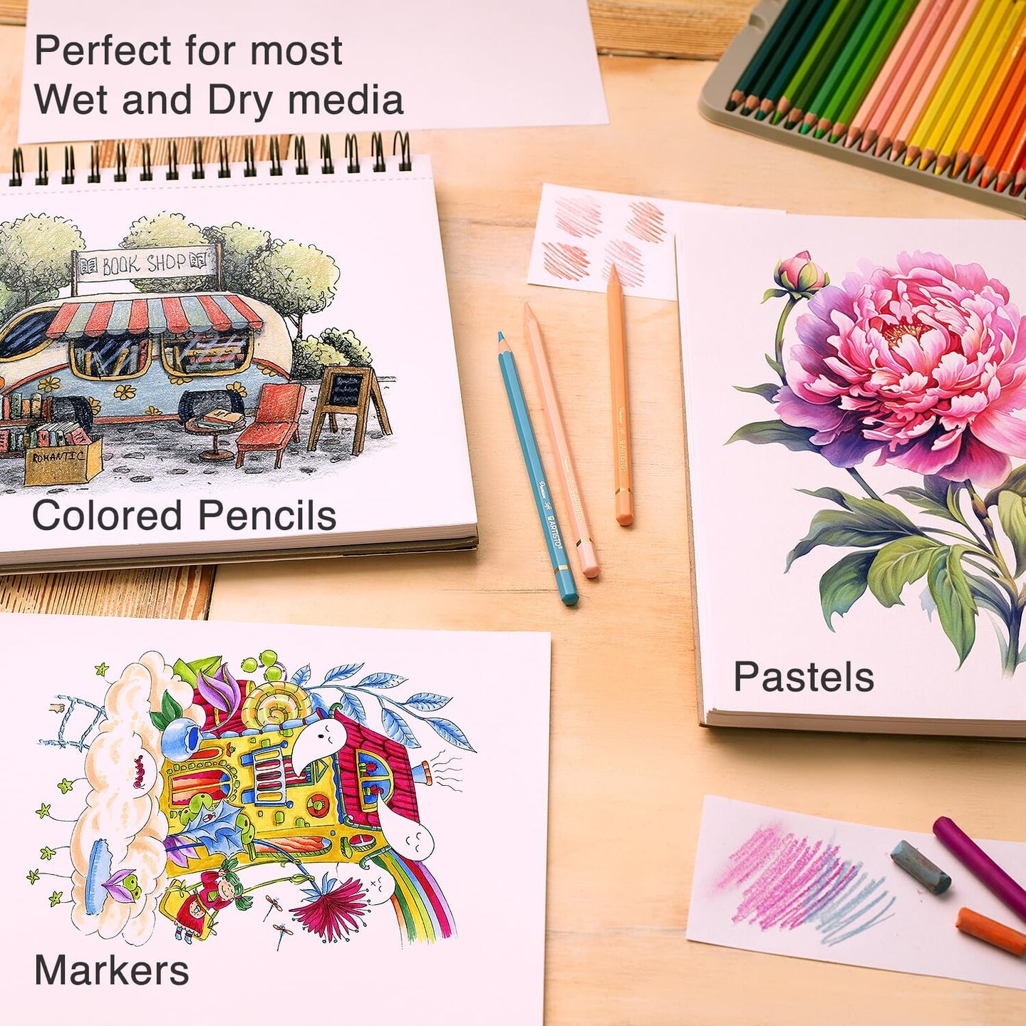 Premium Mixed Media Sketchbooks: Pack of 2 (120 Sheets), 9x12 inches, 160 GSM, Spiral Bound Sketch Pads, Suitable for a Variety of Wet and Dry Media, Ideal for All Artists