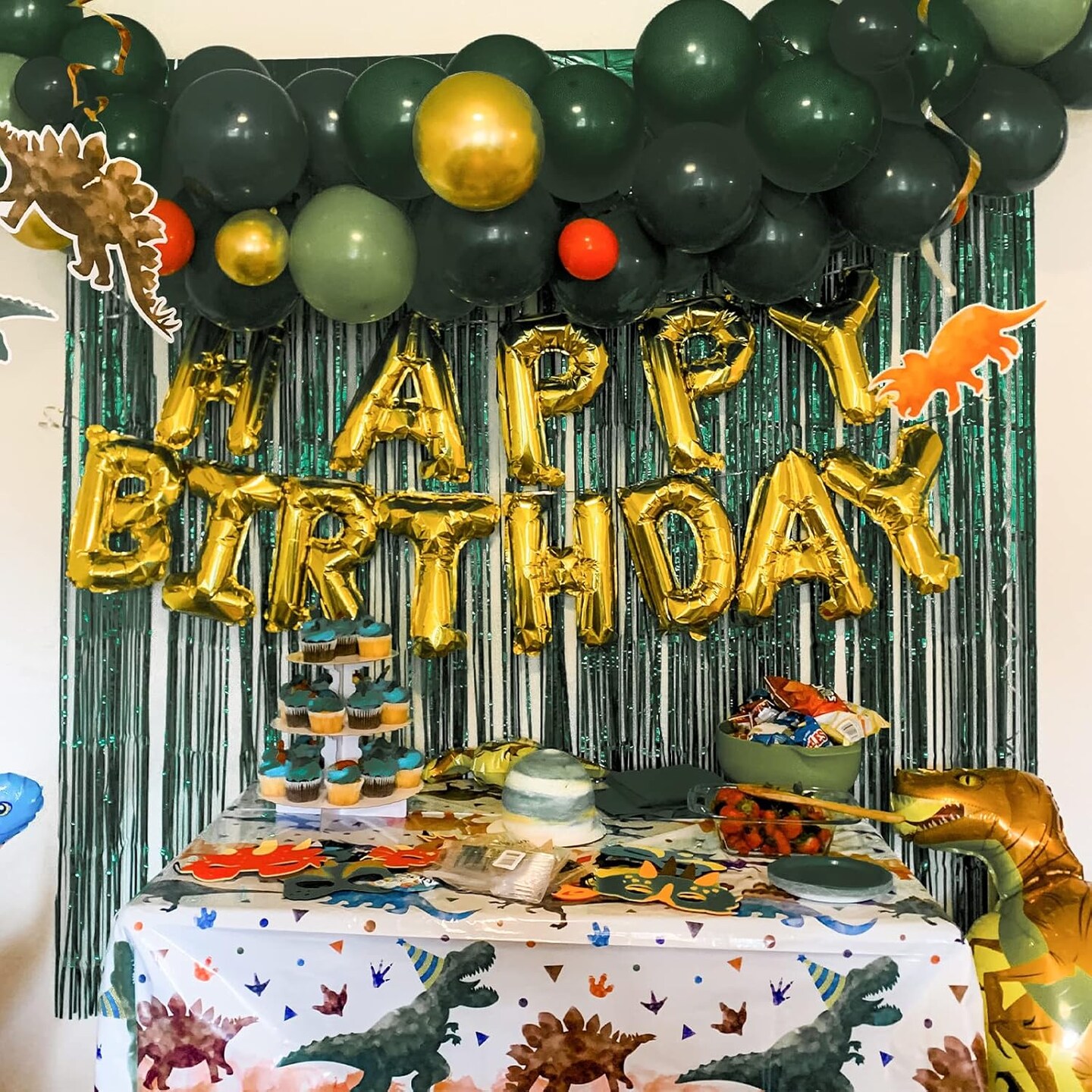 2-Pack Dark Green Foil Fringe Curtains 3.3x6.6ft Party Backdrop Decorations