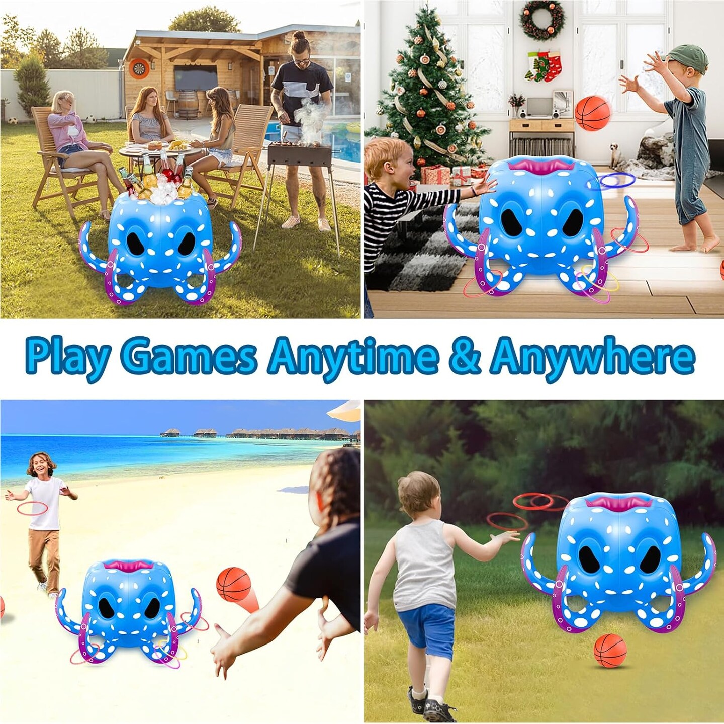 Summer Pool Toys Octopus Set with Basketball Hoop, Water Toys-Ring Toss Game, Pool Inflatable Float for Kids Boys, Girls, Adults, Indoor Outdoor Summer Beach Pool Party Gifts