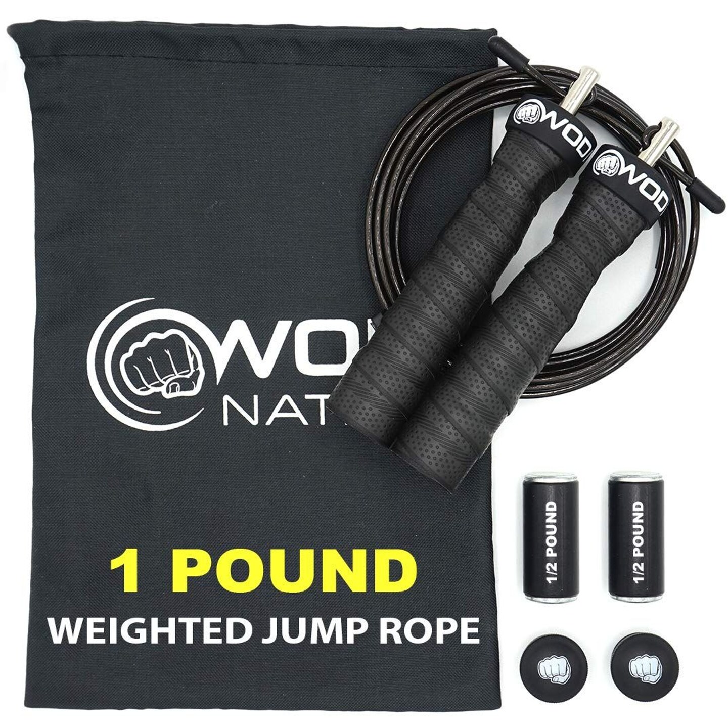 Weighted Jump Rope for Women & Men - 1 Pound (1LB) Adjustable Heavy Speed Jump Rope Handles with Removable Weights, Cross Training, Boxing.