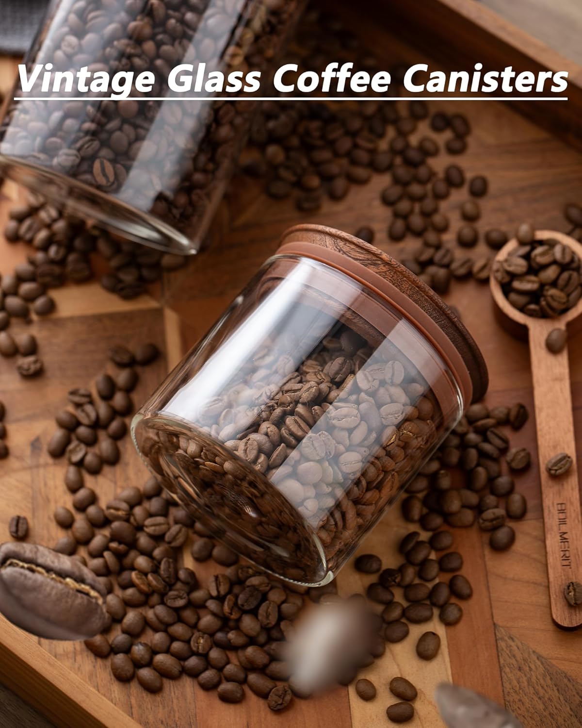 Glass Coffee Canisters Set of 2 500ml Airtight with Wooden Lids and Scoop