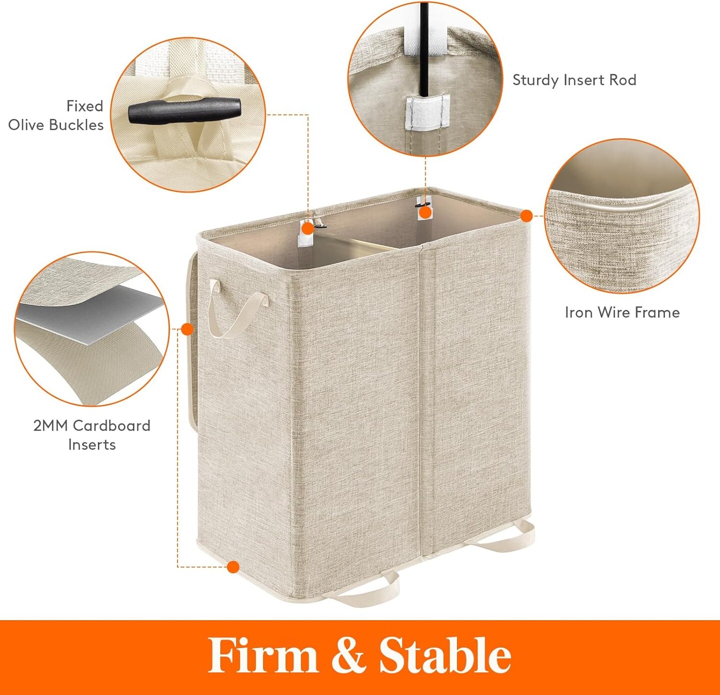 Double Laundry Hamper with Lid and Removable Laundry Bags, Large Collapsible 2 Dividers Dirty Clothes Basket with Handles