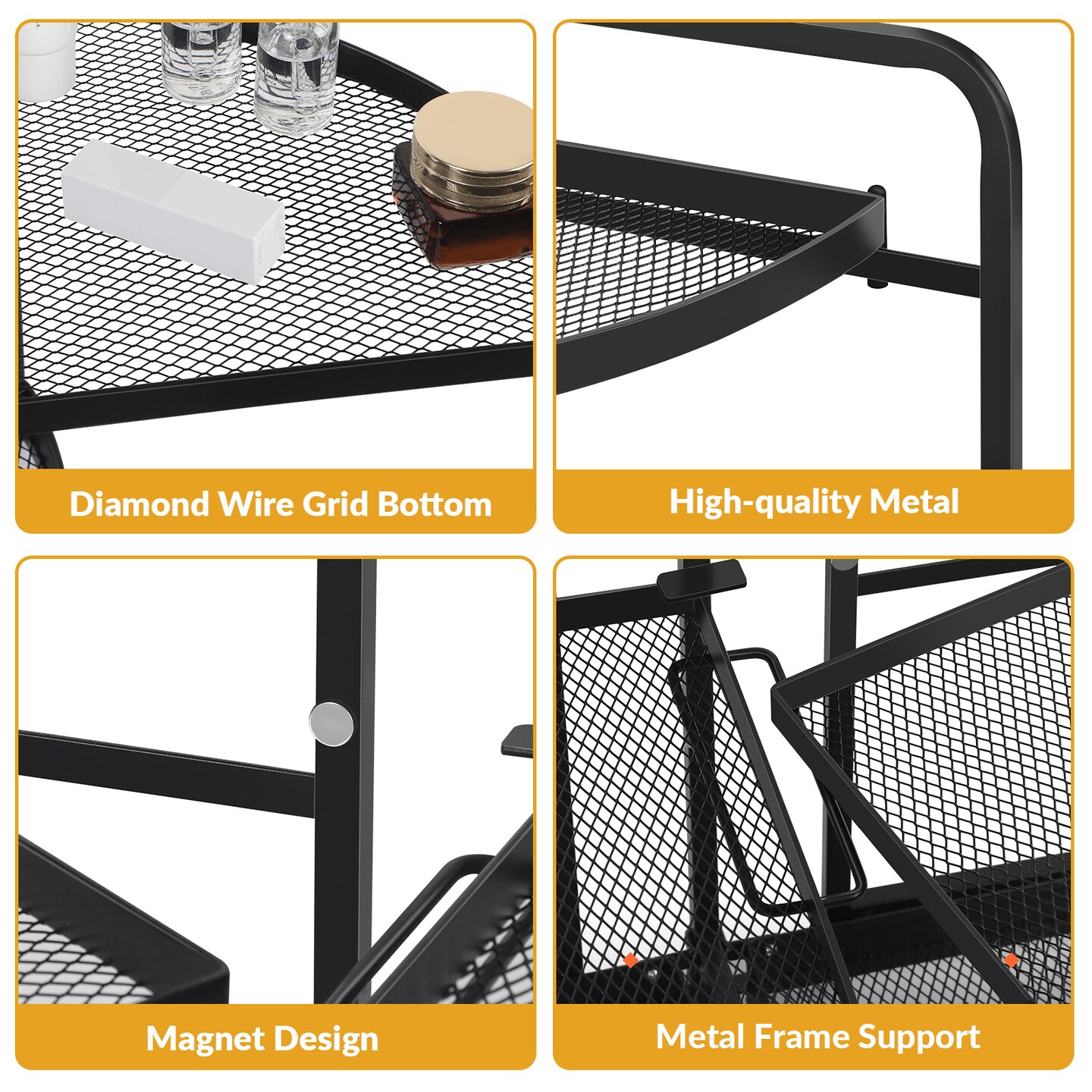 2-Tier Rotating Metal Countertop Organizer - Rust-Proof Bathroom &#x26; Kitchen Storage Shelf with Foldable Design, Large Space-Saving Semicircle Shelves
