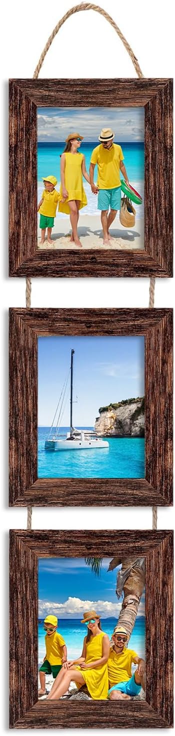 Picture Frames, 5x7 Picture Frame, Wall Hanging Picture Frames Collage with 3 Opening, Wall Decor Engineered Wood Frames (Brown)