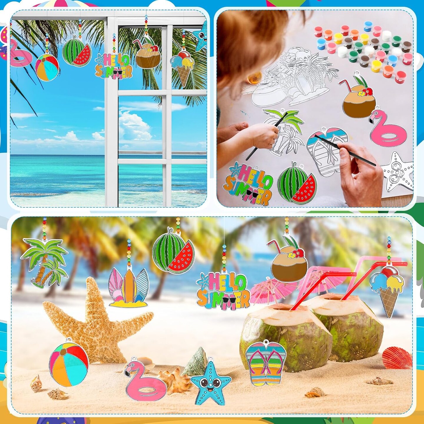 Summer Beach Fruit Window Art Stained Glass Sun Catcher Kits Make Your Own Painting Ornaments for Adult Craft Party Art Activities