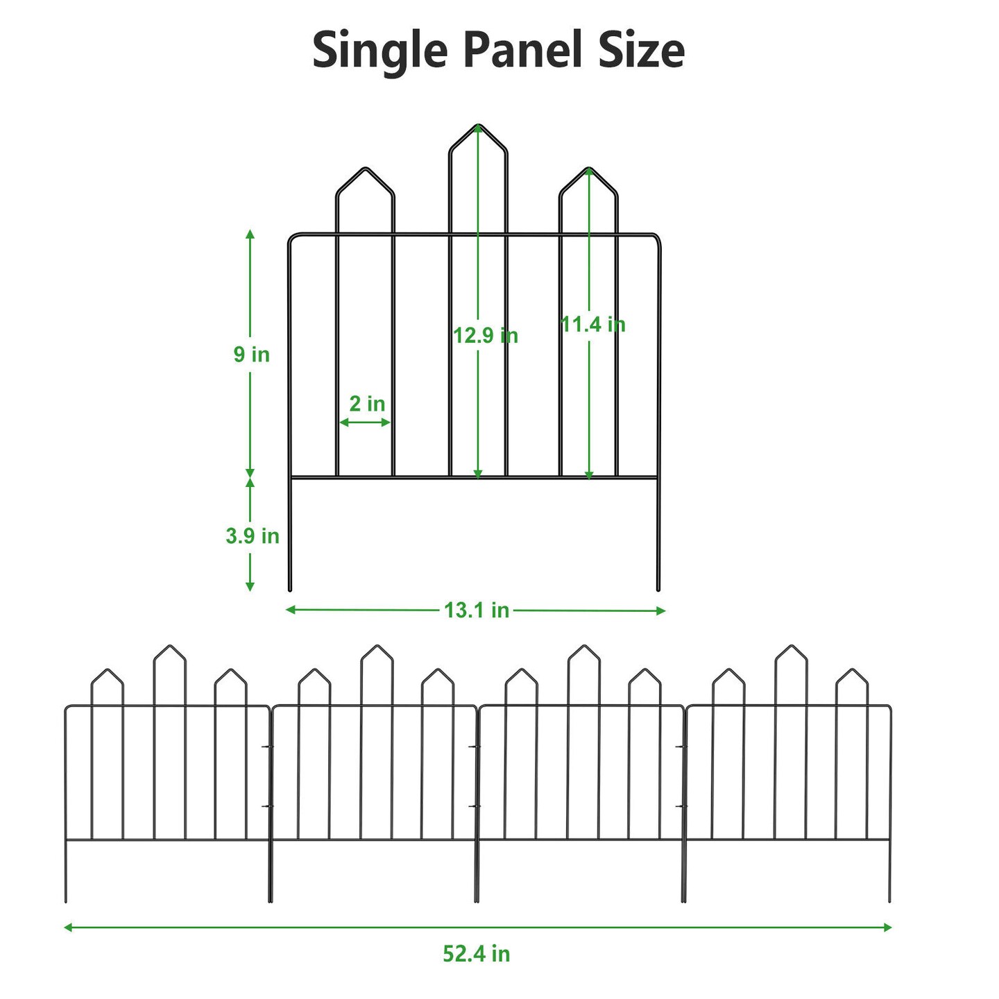 10 Pack Rustproof Decorative Garden Fence Panels - 23.6in H x 10ft L Metal Animal Barrier, Snap-On Border for Lawns &#x26; Gardens