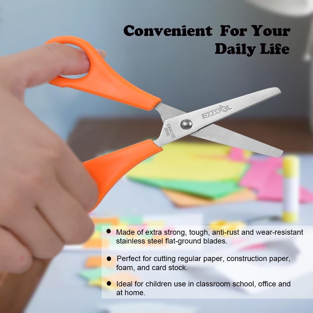 12-Pack 5" Kids Safety Scissors – Blunt Tip, 6 Assorted Colors for Paper, Cards & Crafts