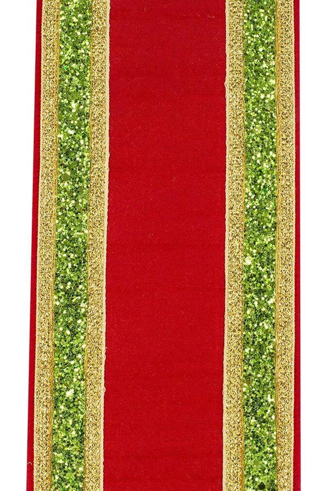 4&#x22; Glitter Edge Dupioni Ribbon: Red/Green (5 Yards)