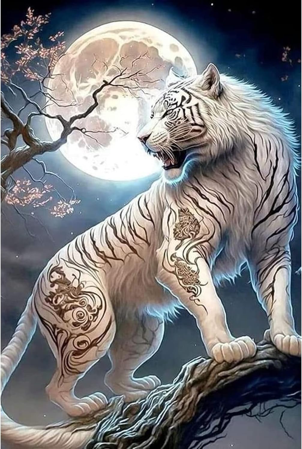 White Tiger Diamond Art Kits for Adults, Full Drill Tiger with Moon Diamond Art Kits, DIY 5D Diamond Dots Paint with Diamonds Animals Diamond Art Kits for Home Decor 30x40cm