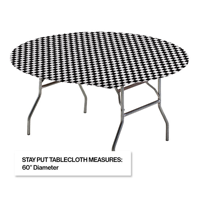 12 pc Bulk Black Check Stay Put Round Table Covers