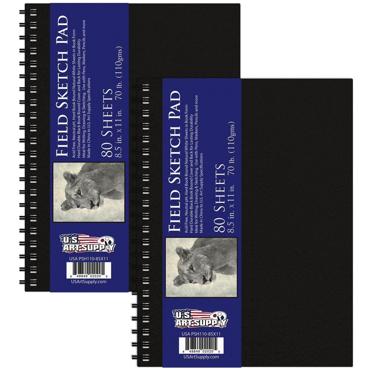 8.5&#x22; x 11&#x22; Premium Hardbound Sketch Book, 2 Pack, 80 Sheets Each, 70 lb (110gsm) - Hardcover Spiral Bound Artist Field, Small Sketch Pad, Acid-Free Drawing Pad - Adults, Students