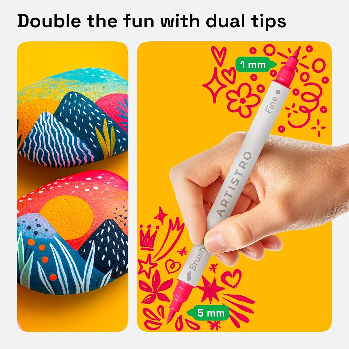 Dual Tip Acrylic Paint Markers - Easy for All Ages &#x26; Levels Acrylic Paint Pens for Fabric, Rocks, Paper, Wood, Canvas, Glass, DIY (Dual Tip Brush + Fine, 24)