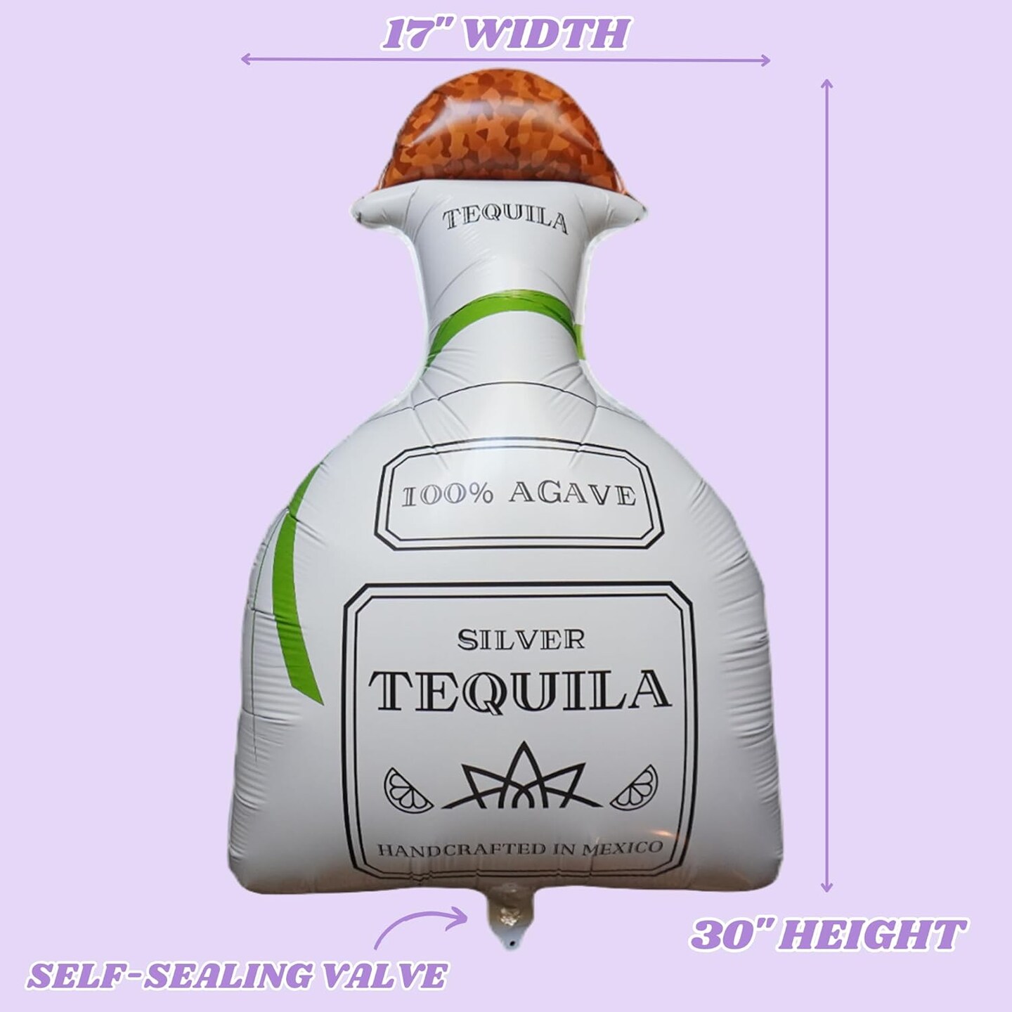 30&#x22; Tequila Bottle Foil Balloon (set of 1, straw included) Cinco de Mayo, Bachelorette Party Decorations, Reusable Inflatable Alcohol 21st Birthday