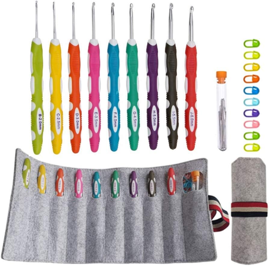 Ergonomic Crochet Hooks Set with Roll Felt Bag – Sizes B to J, Ideal for Arthritic Hands