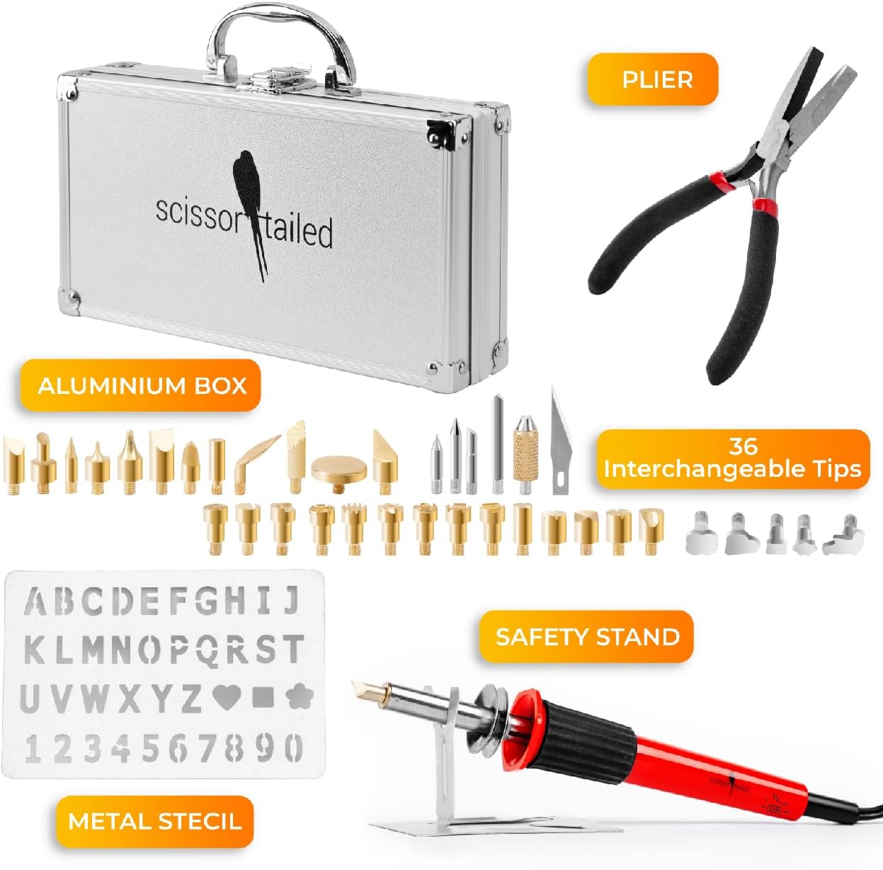 Premium Wood Burning Kit 42PCS | Complete Gift For An Effortlessly Mastering The Art Of Pyrography: 36Tips, Wood Burner Pen with Adjustable Temperature, Metal Stencil, Pliers - All In A Deluxe Case