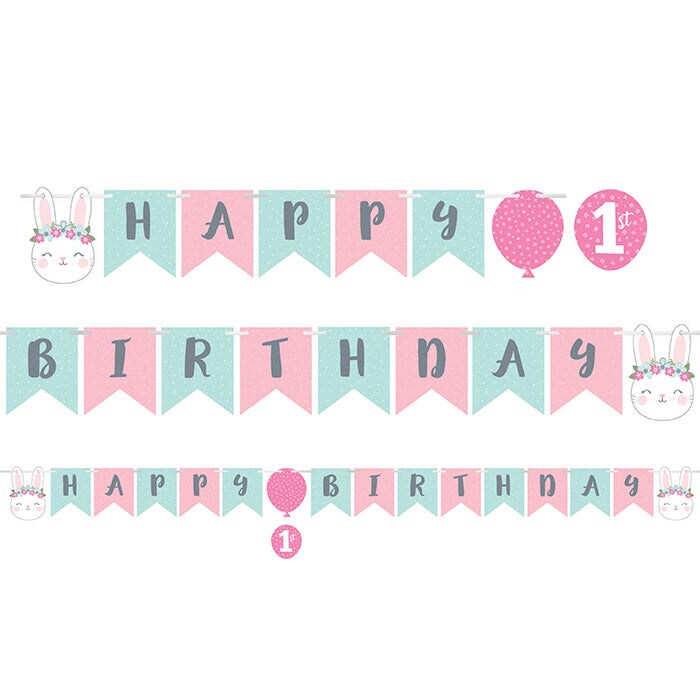 6 pc Bulk Bunny Party Happy Birthday Banners with Stickers