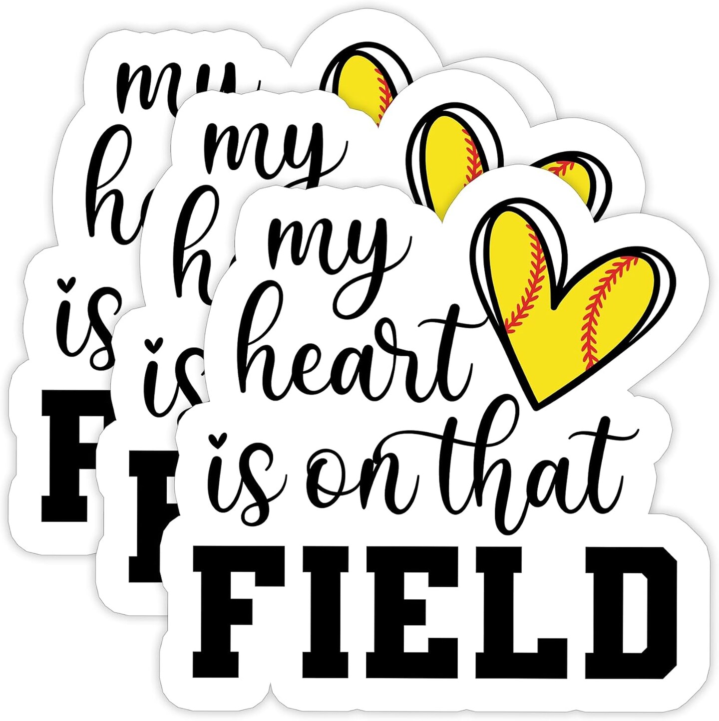 (3PCS) My Heart is on That Field Softball Sticker, Softball Stickers Decals, Sport Stickers,Motivational Vinyl Waterproof Stickers Decal for Books Laptops Phones Tumblers Water Bottles 3 x 3 Inch