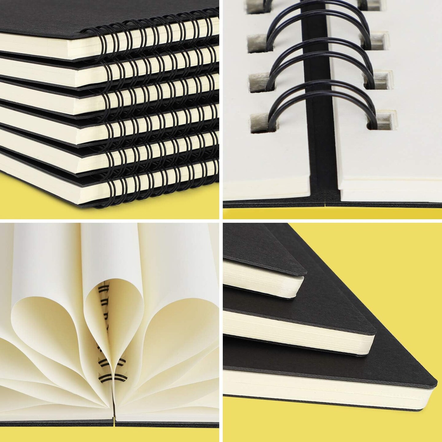 Hardcover Spiral Notebook Unlined, A5 6 packs 5.5&#x201D;x8.3&#x201C; Blank Travel Writing Notebooks Journal, Notepad Sketchbook, College Office Business Subject Diary Spiral Journal-Black Cover