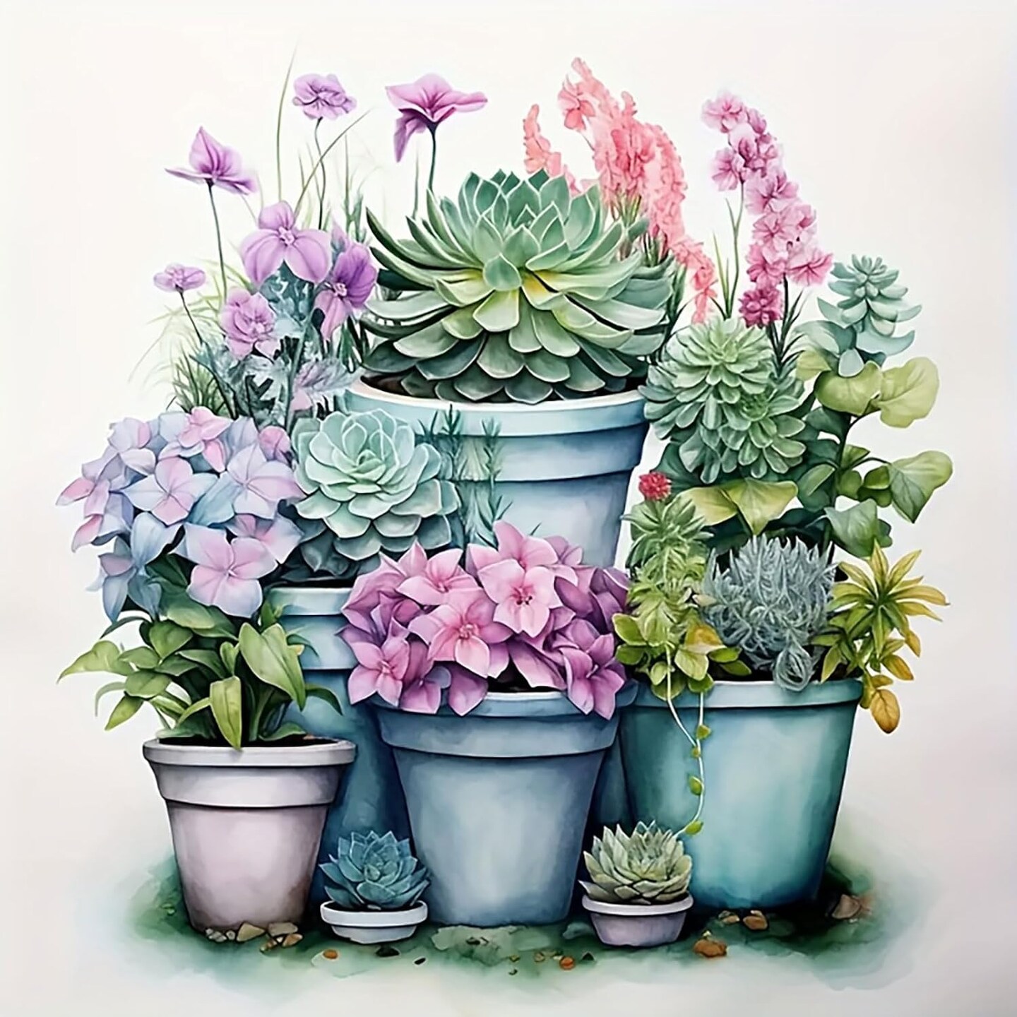 Succulent Plant Paint by Numbers Kit for Adults On Canvas,DIY Easy Adult Paint by Number Kits Potted Succulent,Paint by Color Potted Flowers Acrylic Paint Painting Home Wall Decor 16x16inch