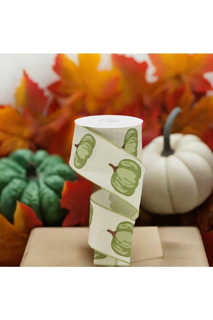 2.5&#x22; Green Pumpkin Ribbon: Cream (10 Yards)