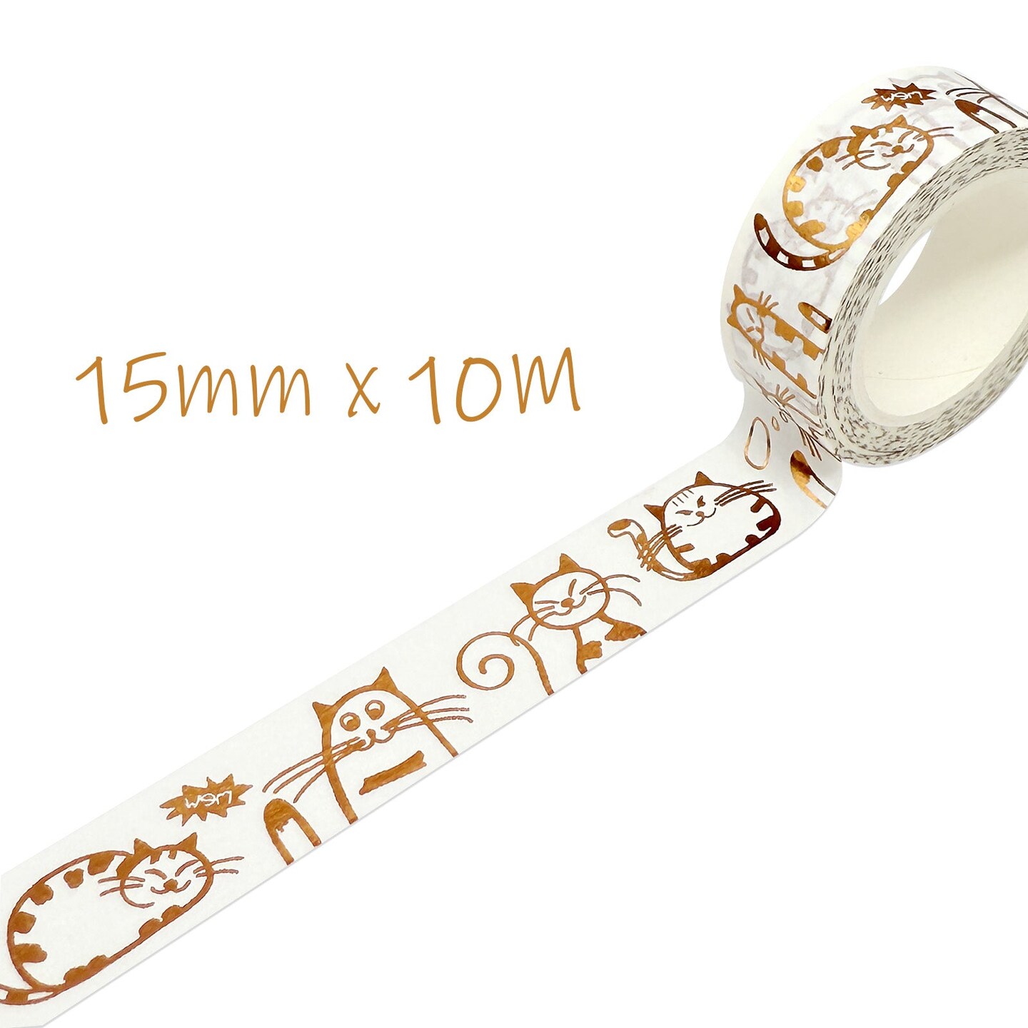 Wrapables Gold Foil Washi Masking Tape, 15mm x 10M, Golden Kitties