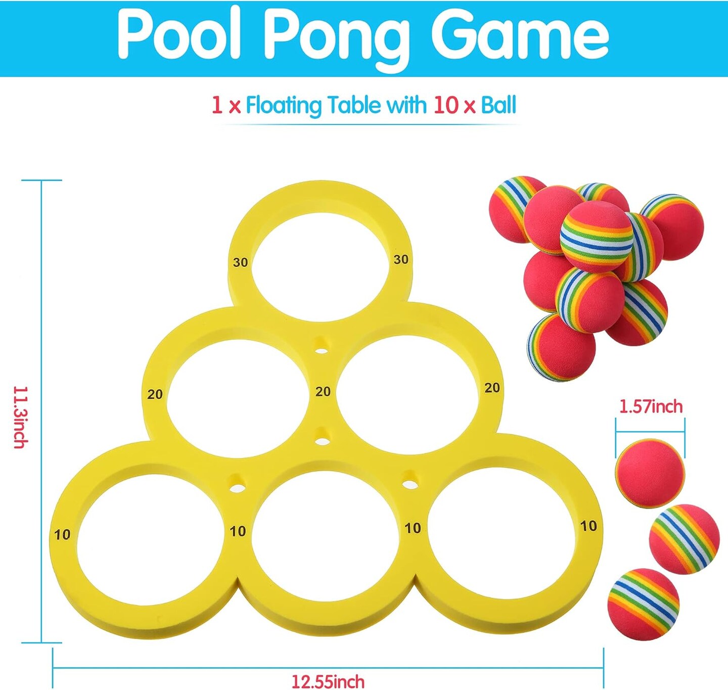 Pool Toys Games Set, Water Sports Toys for Pool Floating Throwing Games with 10 Rainbow Golf EVA Balls, Fun Gifts, Floating Pool Water Toys for Teens Adults and Family(Triangle)