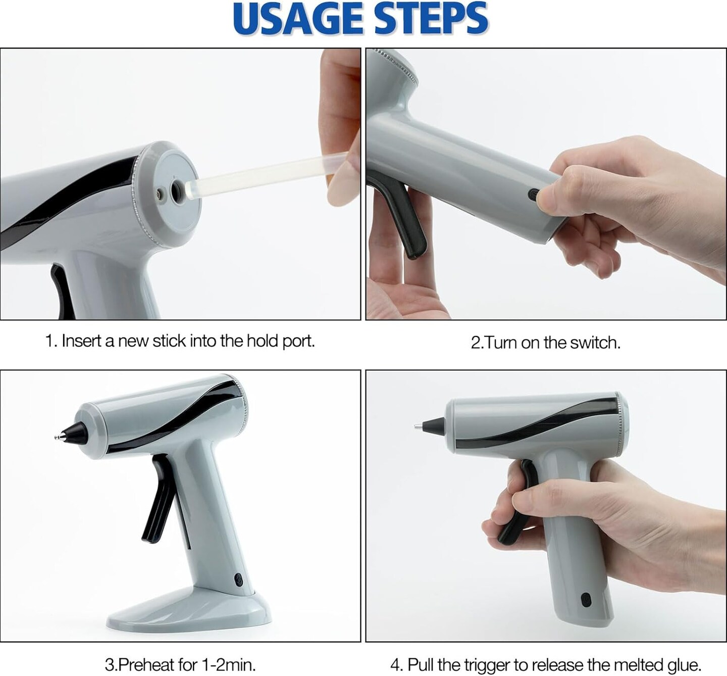Cordless Hot Glue Gun Kit, Rechargeable Fast Preheating Mini Hot Glue Gun Kit with 30 Premium Glue Sticks for School Crafts DIY Arts Quick Home Repairs, Grey - 20W