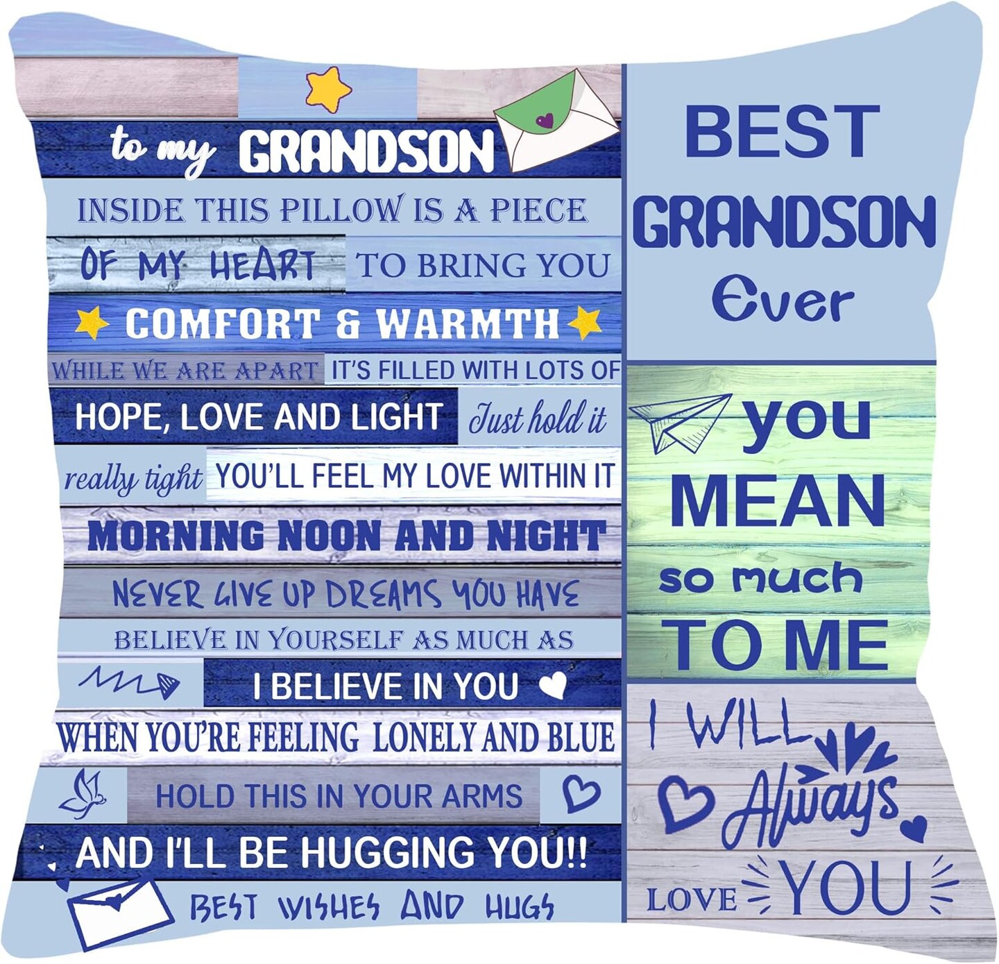 Creative Double-Sided Throw Pillow Cover for Grandson Gift from Grandma & Grandpa - Birthday, Graduation, Thanksgiving