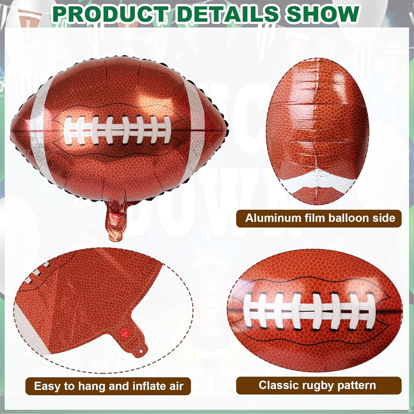 Football Party Balloons,12 pcs 18 Inch Football Shaped Foil Balloon for Tailgate Game Day Football Theme Birthday Party Decorations,Sport Themed Birthday Party Decor Supplies