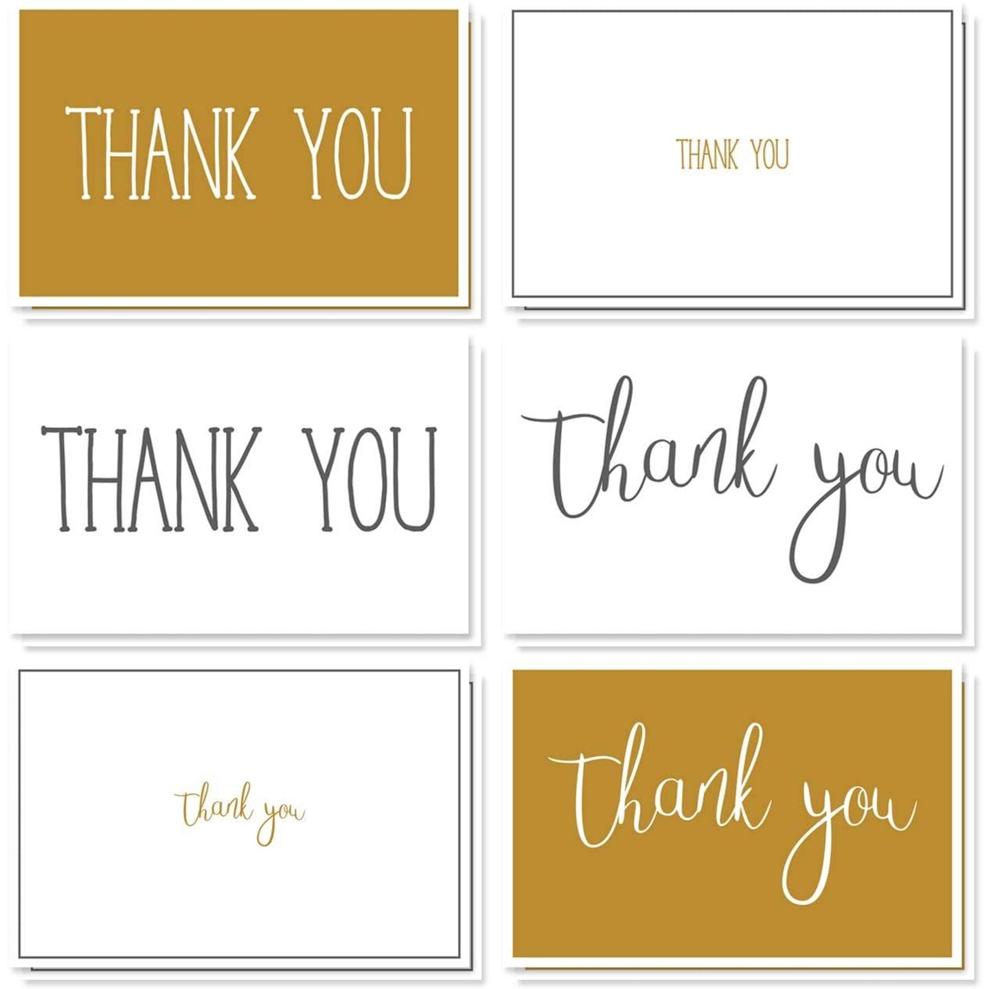 Blank Thank You Cards with White Envelopes, 6 Font Designs (4 x 6 In, 48 Pack)