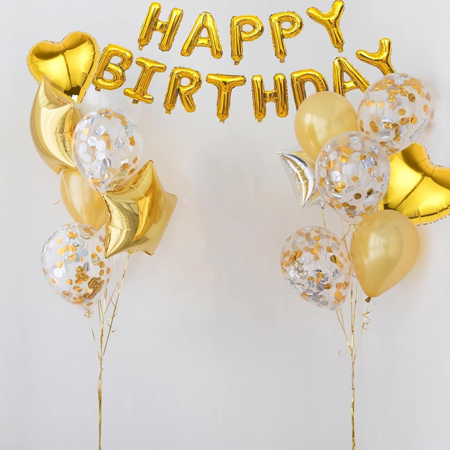 27 Pcs Gold Birthday Decorations, 3D Foil Gold Happy Birthday Balloon Banner