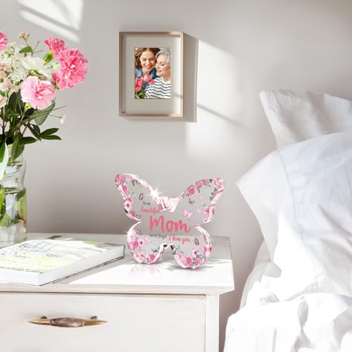 Mothers Day Gifts for Mom from Daughter Son: Eletorot Unique Mom Birthday Gifts, Butterfly-Shaped Acrylic Keepsake Decorations, 5x3.8 inch Christmas Presents Ideas for Love Mom Grandma Wife